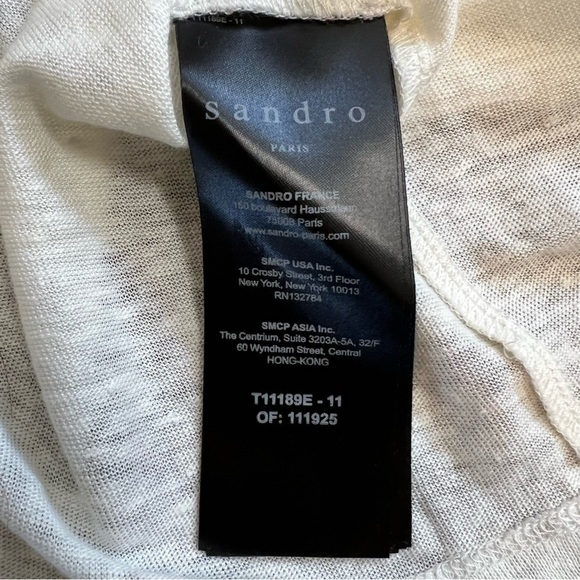 Sandro Paris White Short Embroidered Lace Sleeves Crew Neck Size L - Picture 9 of 13